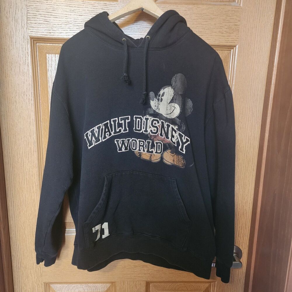Walt Disney World Disneyland Mickey Mouse Unisex Black Hoodie Sweatshirt Size L